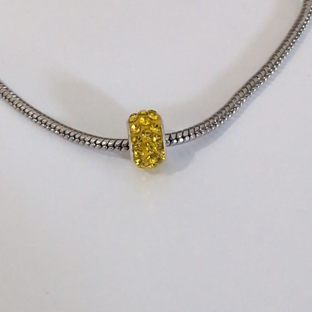 Silver Yellow with Yellow Rhinestones Charm‎ for Pandora Style Bracelet